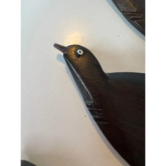 VTG Hand Carved Ebony Wood Swallow Bird Hair Combs African Folk Art Set of 3